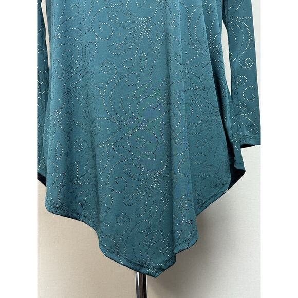 Women’s Sz M Green Long Sleeve Blouse With Gold Studded Embellishments Holiday - Picture 3 of 12
